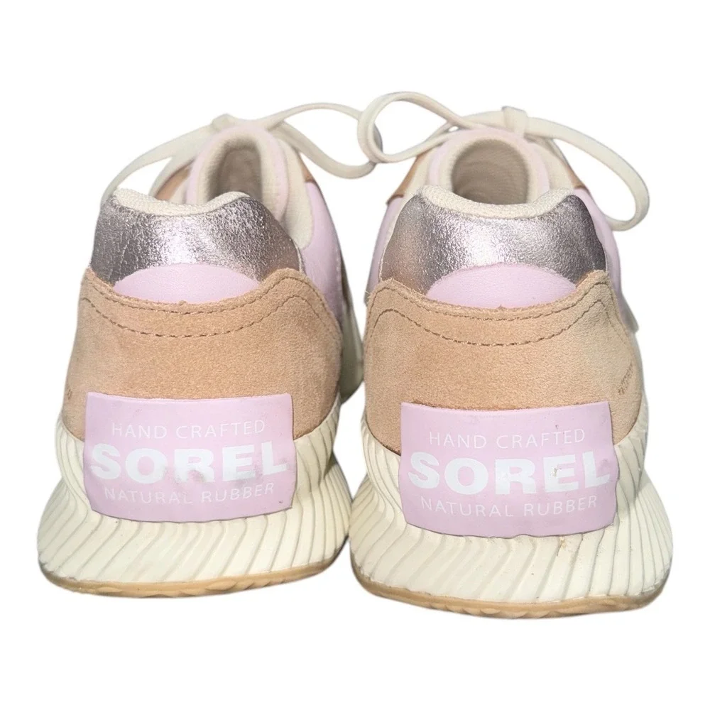 Sorel Size 9 Ona‎ Waterproof Platform Lace Up Sneakers Suede Beige Metallic Pink